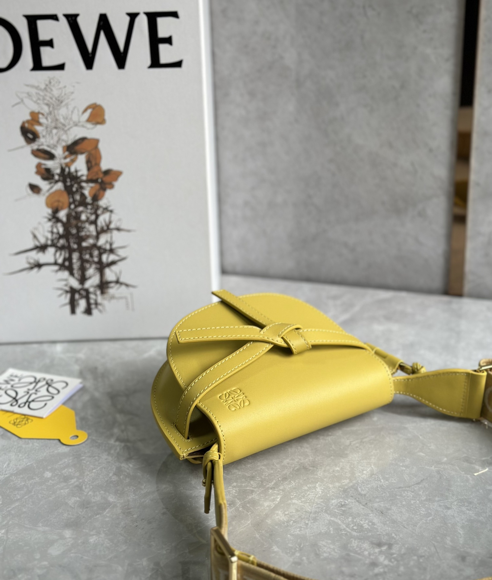 Loewe Mini Gate Dual Bag in Soft Calfskin and Jacquard Yellow